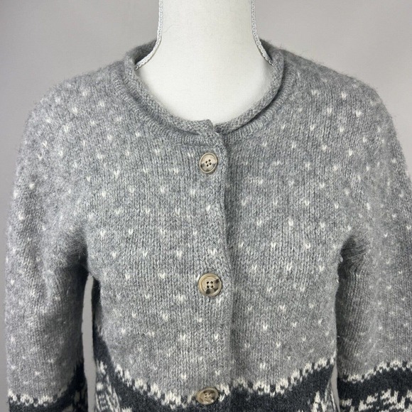 Eddie Bauer Vintage Gray Black Fair Isle Nordic Wool Cardigan Sweater S - Picture 2 of 14